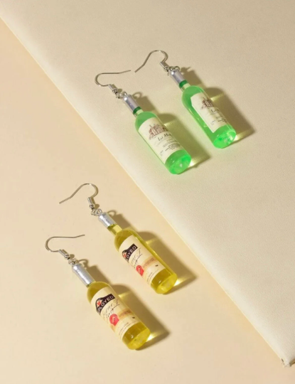 Wine vodka beer earrings | wine blue and pink bottle dangle minimalist earrings | Kawaii drop earrings - TuttyKnitty