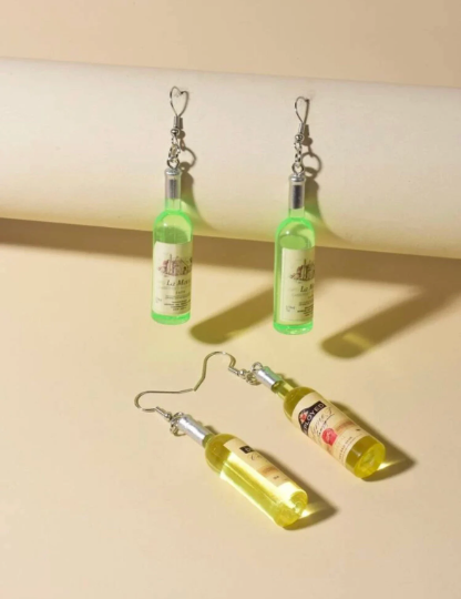 Wine vodka beer earrings | wine blue and pink bottle dangle minimalist earrings | Kawaii drop earrings - TuttyKnitty