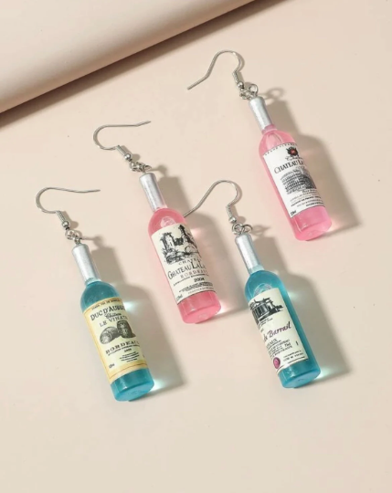 Wine vodka beer earrings | wine blue and pink bottle dangle minimalist earrings | Kawaii drop earrings - TuttyKnitty