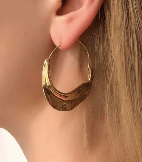 Gold or silver irregular shaped earrings| metal geometric earrings | gold art abstract statement stud earrings | open hoop O twisted earring - TuttyKnitty