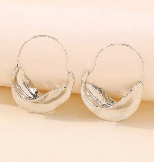 Gold or silver irregular shaped earrings| metal geometric earrings | gold art abstract statement stud earrings | open hoop O twisted earring - TuttyKnitty