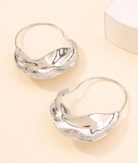 Gold or silver irregular shaped earrings| metal geometric earrings | gold art abstract statement stud earrings | open hoop O twisted earring - TuttyKnitty