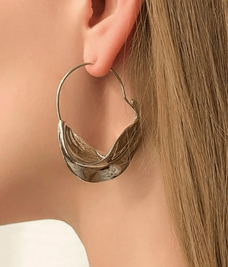 Gold or silver irregular shaped earrings| metal geometric earrings | gold art abstract statement stud earrings | open hoop O twisted earring - TuttyKnitty