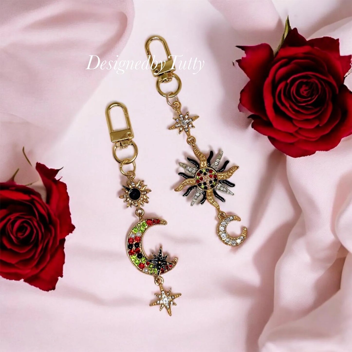 Celestial bag charm | key chain | golden chain with moon and sun | key chain | lanyard | y2k chain | bag lover gift