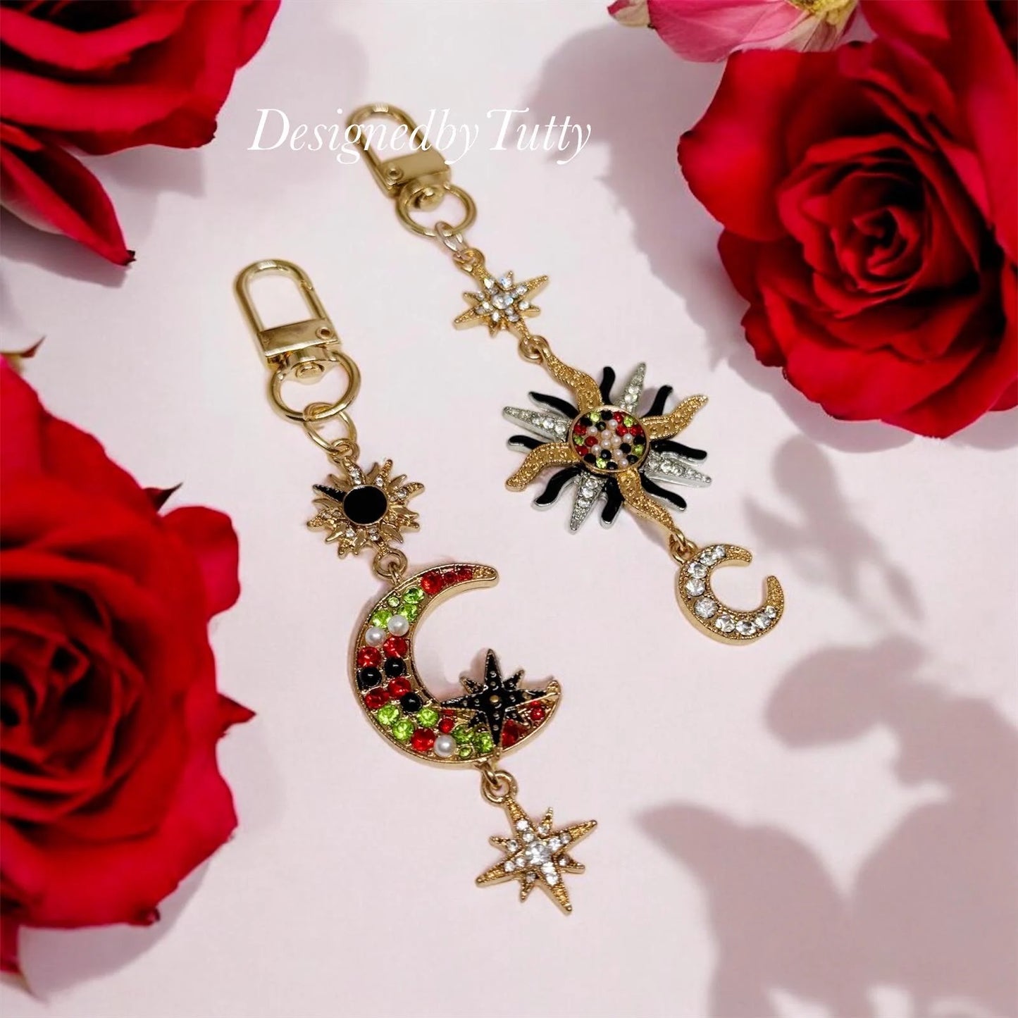 Celestial bag charm | key chain | golden chain with moon and sun | key chain | lanyard | y2k chain | bag lover gift