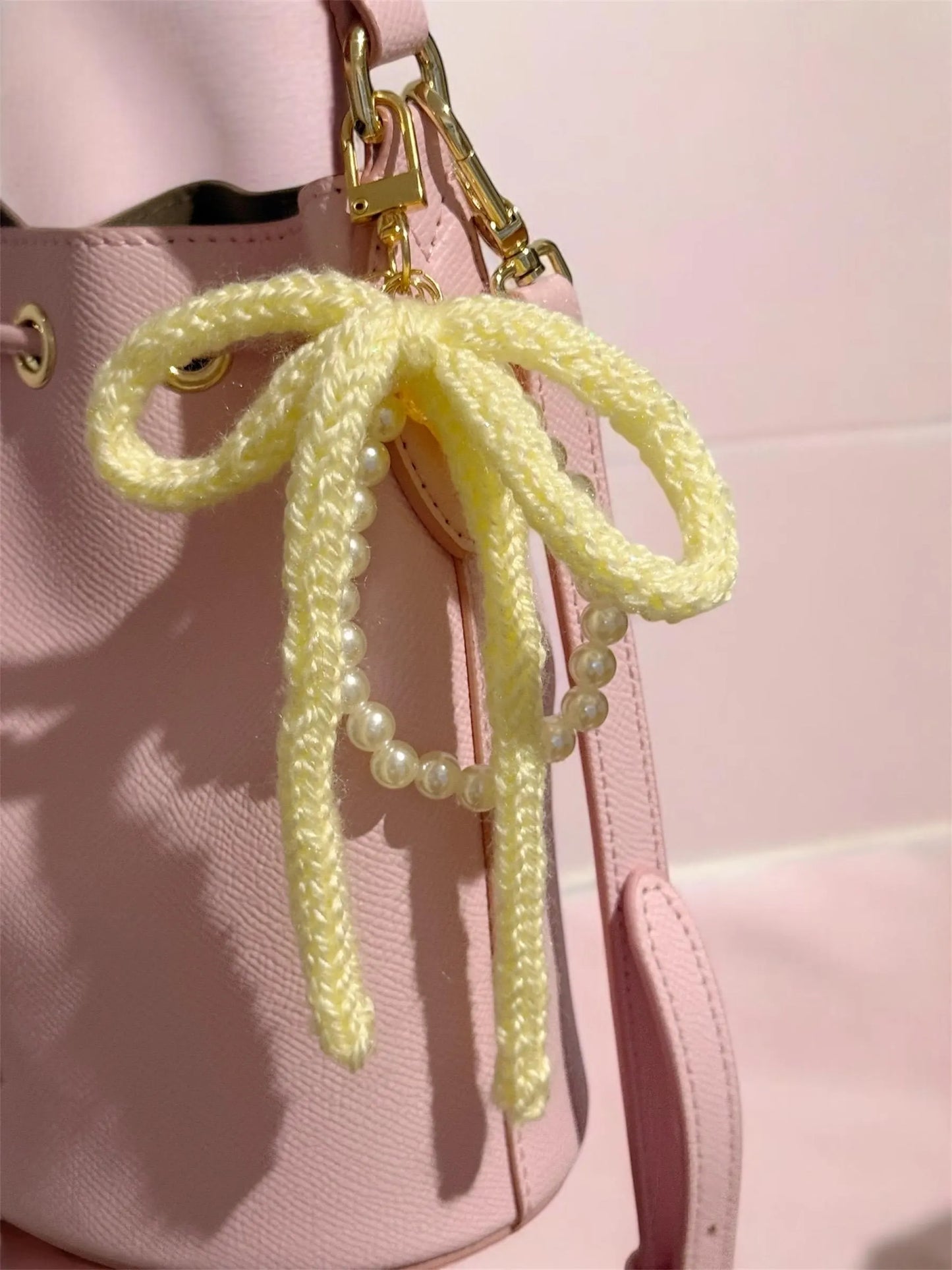 Hand knit bow keychain | ribbon key chain | lanyard | y2k chain | bag lover gift | gold heart buckle | gummy bear fruit charms