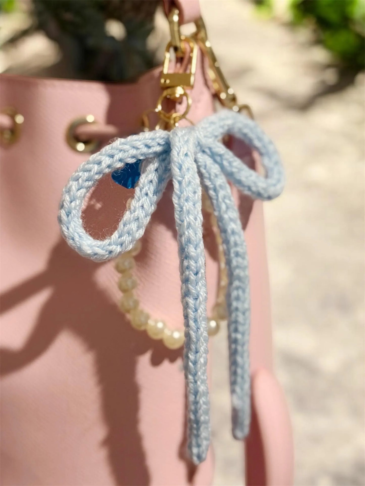 Hand knit bow keychain | ribbon key chain | lanyard | y2k chain | bag lover gift | gold heart buckle | gummy bear fruit charms