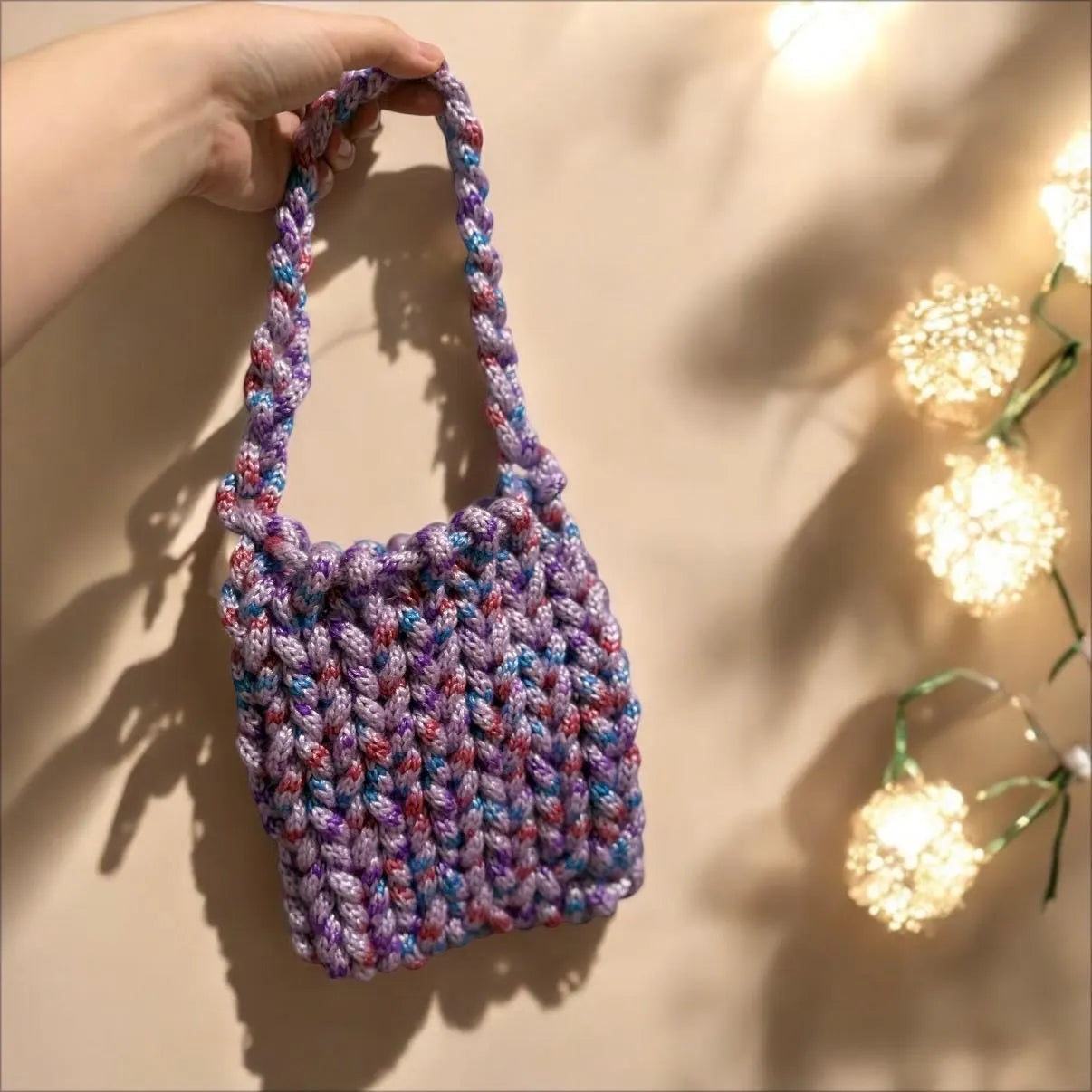 Hand knit Chunky Mini bag | handmade yarn bag | heavy duty i-cord bag | beach bag casual bag phone bag mini purse swing bag hand held y2k | blue bag