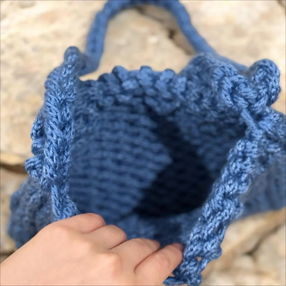 Hand knit Chunky Mini bag | handmade yarn bag | heavy duty i-cord bag | beach bag casual bag phone bag mini purse swing bag hand held y2k | blue bag