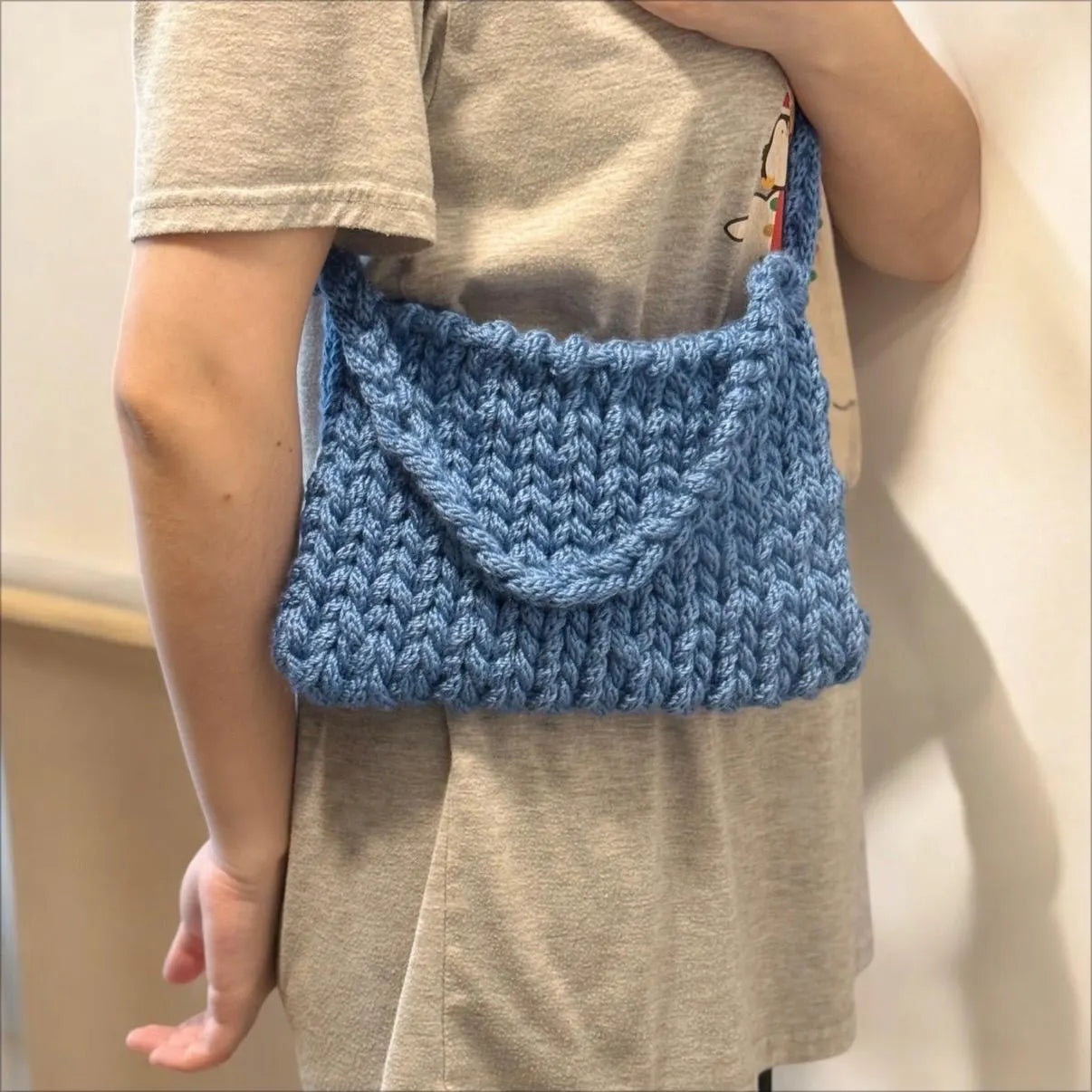 Hand knit Chunky Mini bag | handmade yarn bag | heavy duty i-cord bag | beach bag casual bag phone bag mini purse swing bag hand held y2k | blue bag