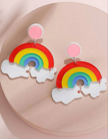 Rainbow cloud earrings | boho style earrings | funky pop art earrings | acrylic art earrings | gift for her - TuttyKnitty