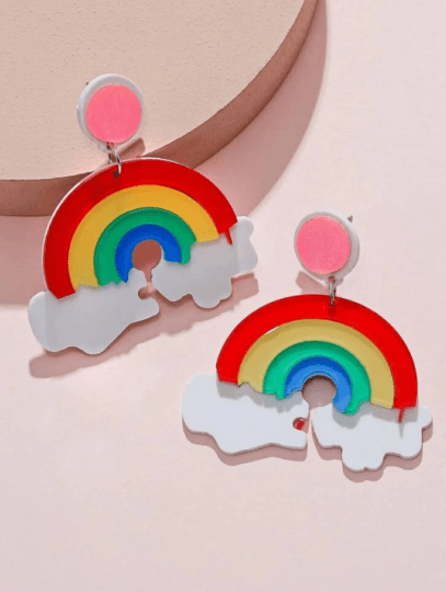 Rainbow cloud earrings | boho style earrings | funky pop art earrings | acrylic art earrings | gift for her - TuttyKnitty