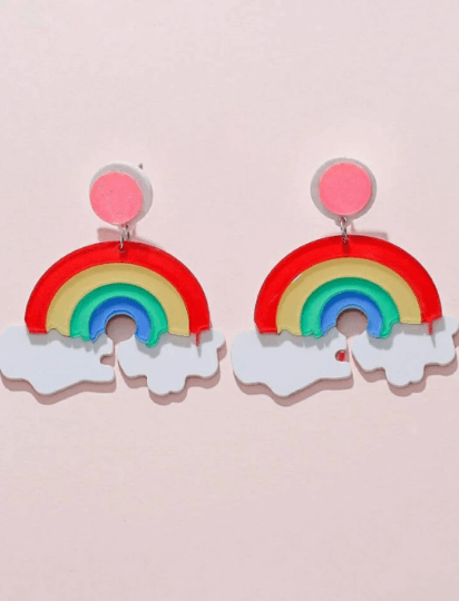 Rainbow cloud earrings | boho style earrings | funky pop art earrings | acrylic art earrings | gift for her - TuttyKnitty