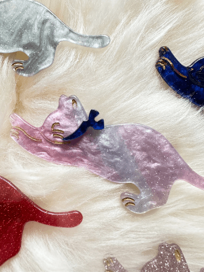 Stretching cat acetate hair clips | Colourful barrette clips| korean hair accessories| animal hair clip | gift for cat lover - TuttyKnitty