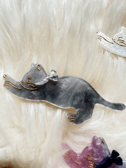 Stretching cat acetate hair clips | Colourful barrette clips| korean hair accessories| animal hair clip | gift for cat lover - TuttyKnitty