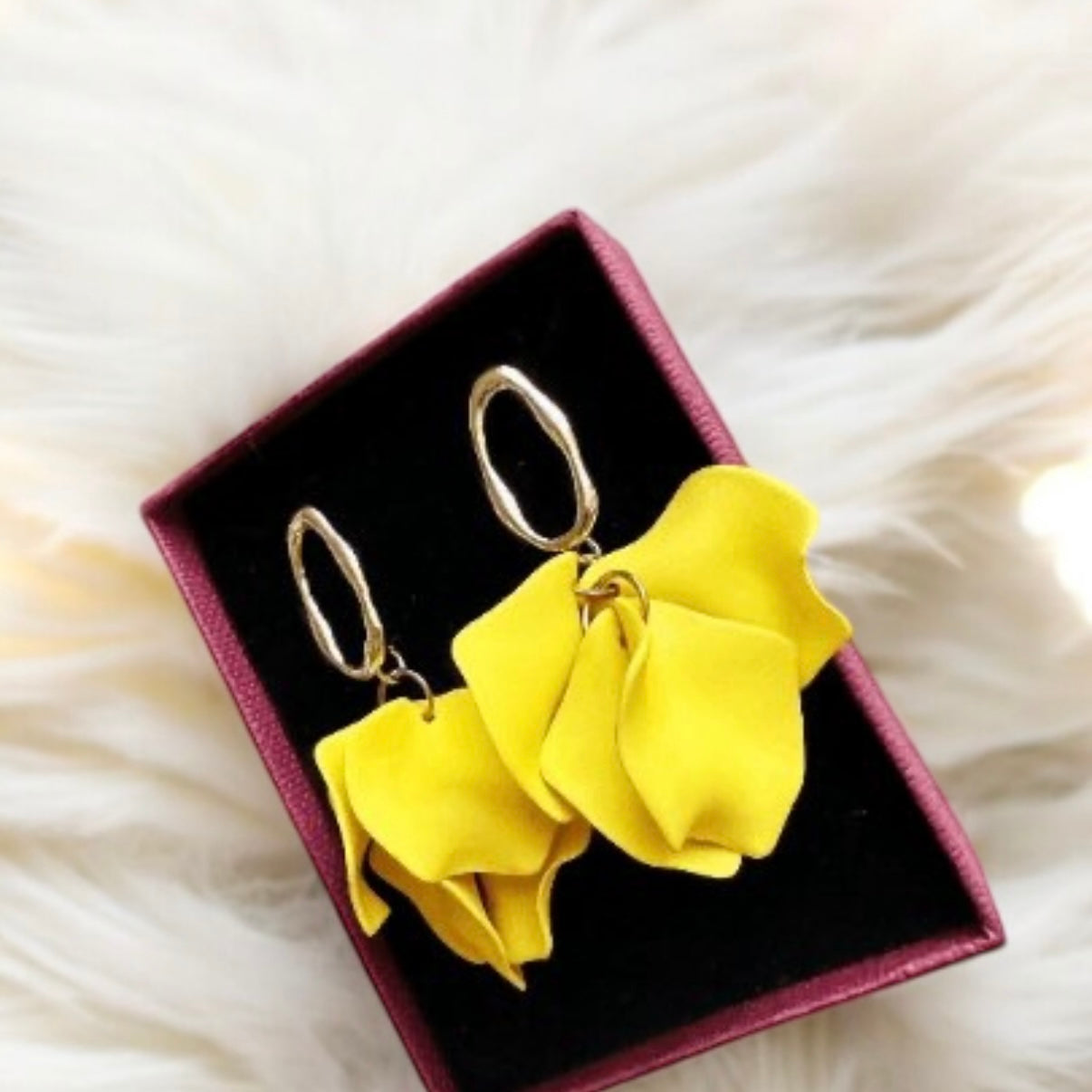 Bright yellow flower earrings | matte petals earrings | golden floral unique statement earrings| bridal party wedding earrings