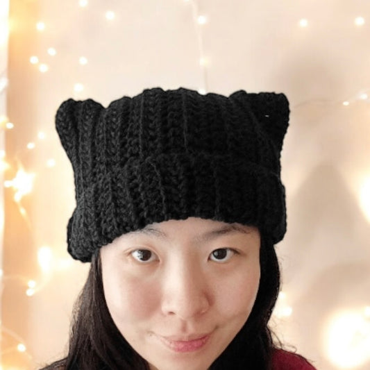 Handmade Crochet cat ear beanie | kitten head hat | cat ear hat | trendy women hat with cat ears | trendy y2k | cat lover | stretchy cat hat