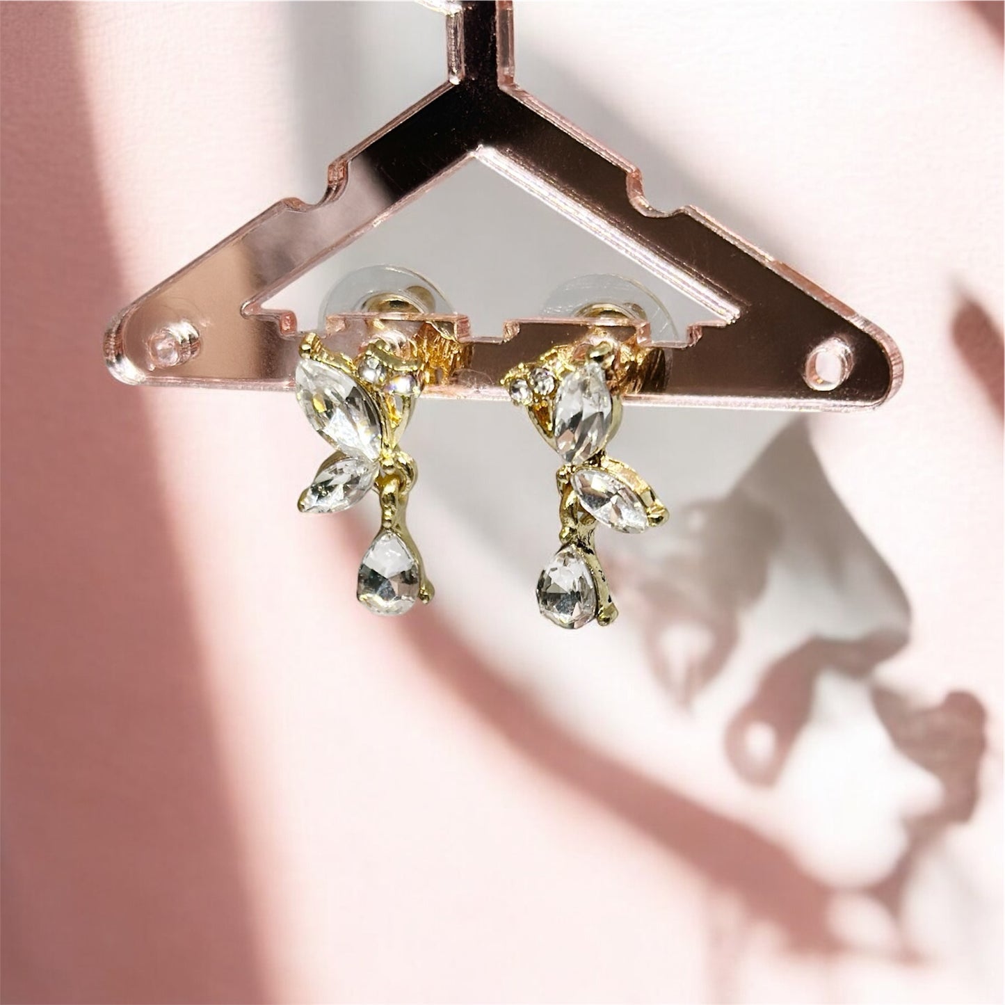 Gold rhinestone butterfly earrings