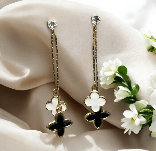 Golden clover earrings | long dangle elegant earrings