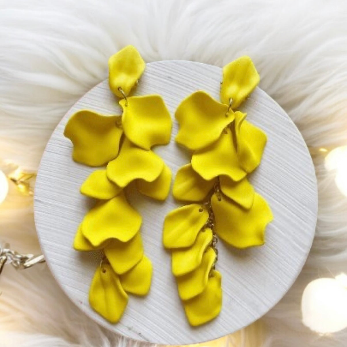 Bright yellow flower earrings | dangle petals baroque earrings | unique gold geometric floral earrings | bridal party wedding earrings