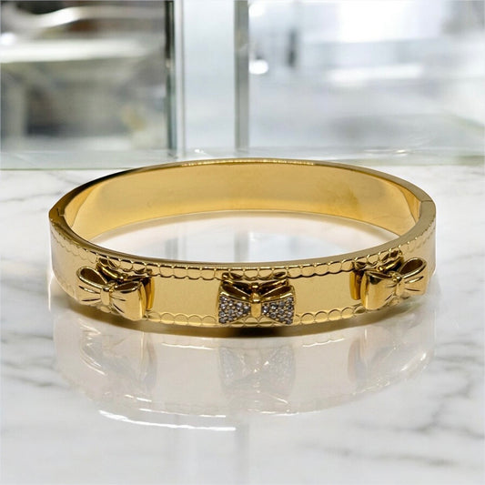 Gold bangles with ribbon pattern | rhinestones embossed | shinny bangle