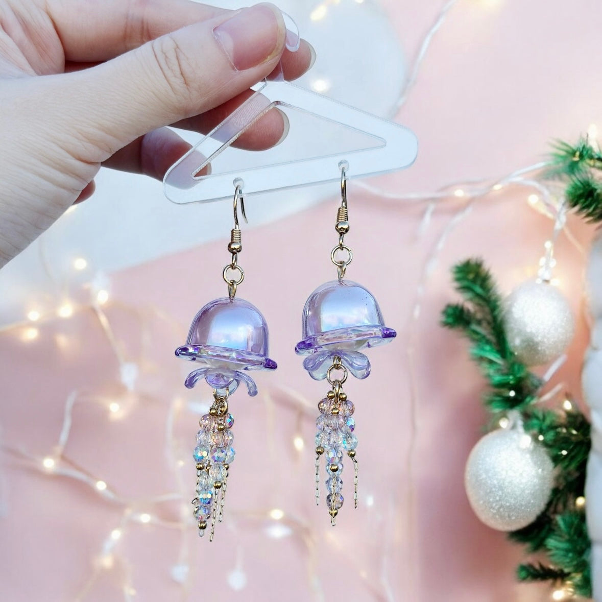 Jellyfish earrings | sea creature zoology earrings | colourful clear iridescent dangle oversize earrings | halgoram fun y2k earrings