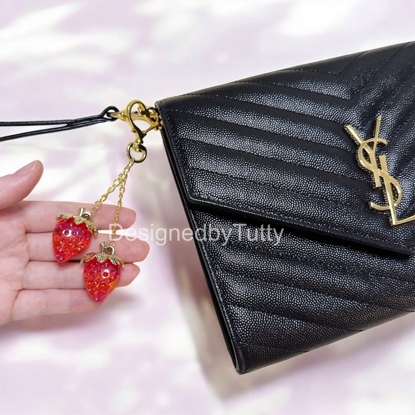 Strawberry bag charm | key chain | golden chain with heart bucket | y2k chain | bag lover gift