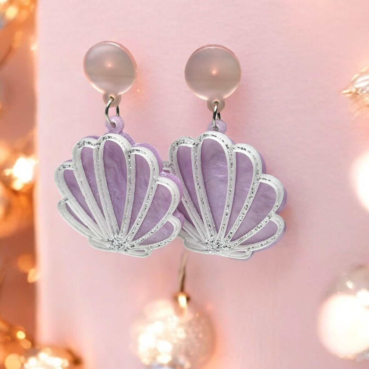 Seashell earrings | pastel pink shell acetate earrings