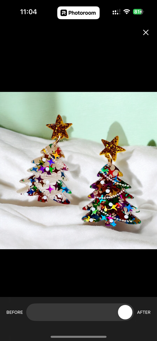 Glitter stars christmas tree earrings