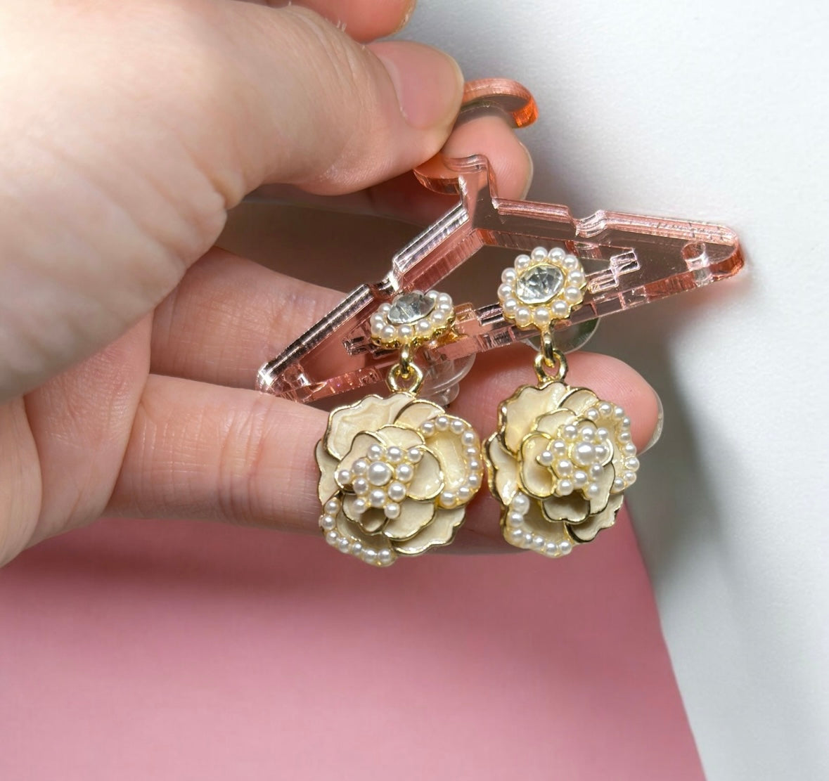 Camelia flower earrings | luxury pearl earrings