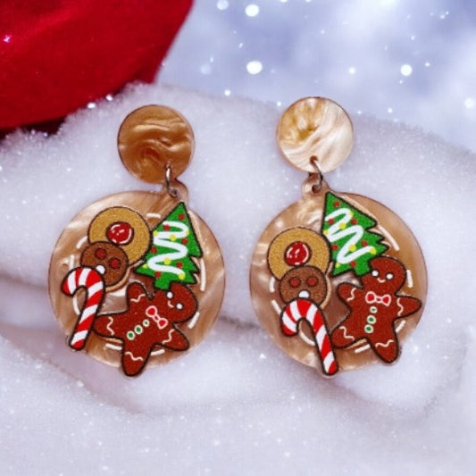 Ginger breadman earrings| christmas festival earrings | retro pop art fun lightweight earrings | glitter party earrings