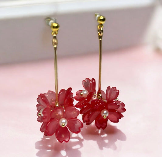 Red Sakura flower earrings