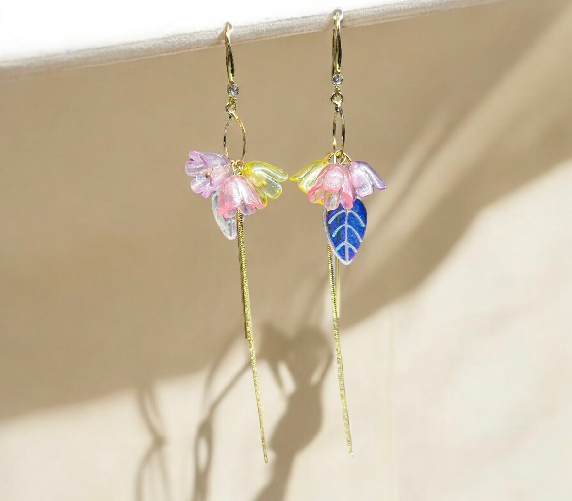 Lily of the valley earrings | golden leaf mini flower earrings | elegant floral dangle hoop earrings