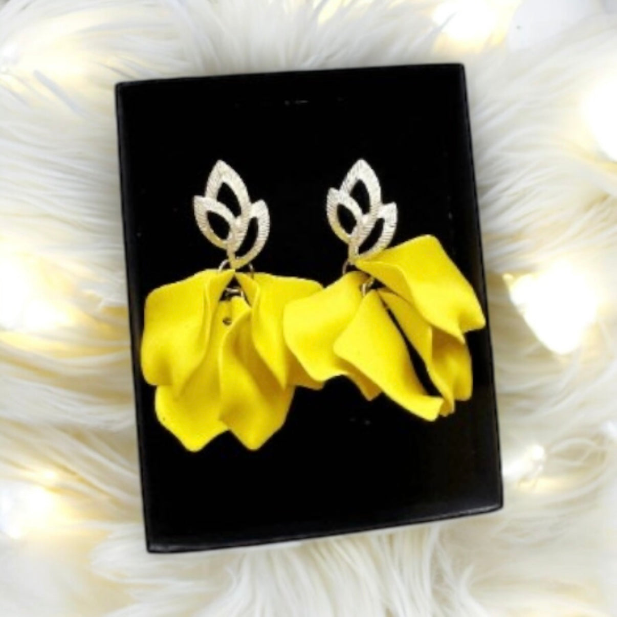 Bright yellow flower earrings | matte petals earrings | golden floral unique statement earrings| bridal party wedding earrings