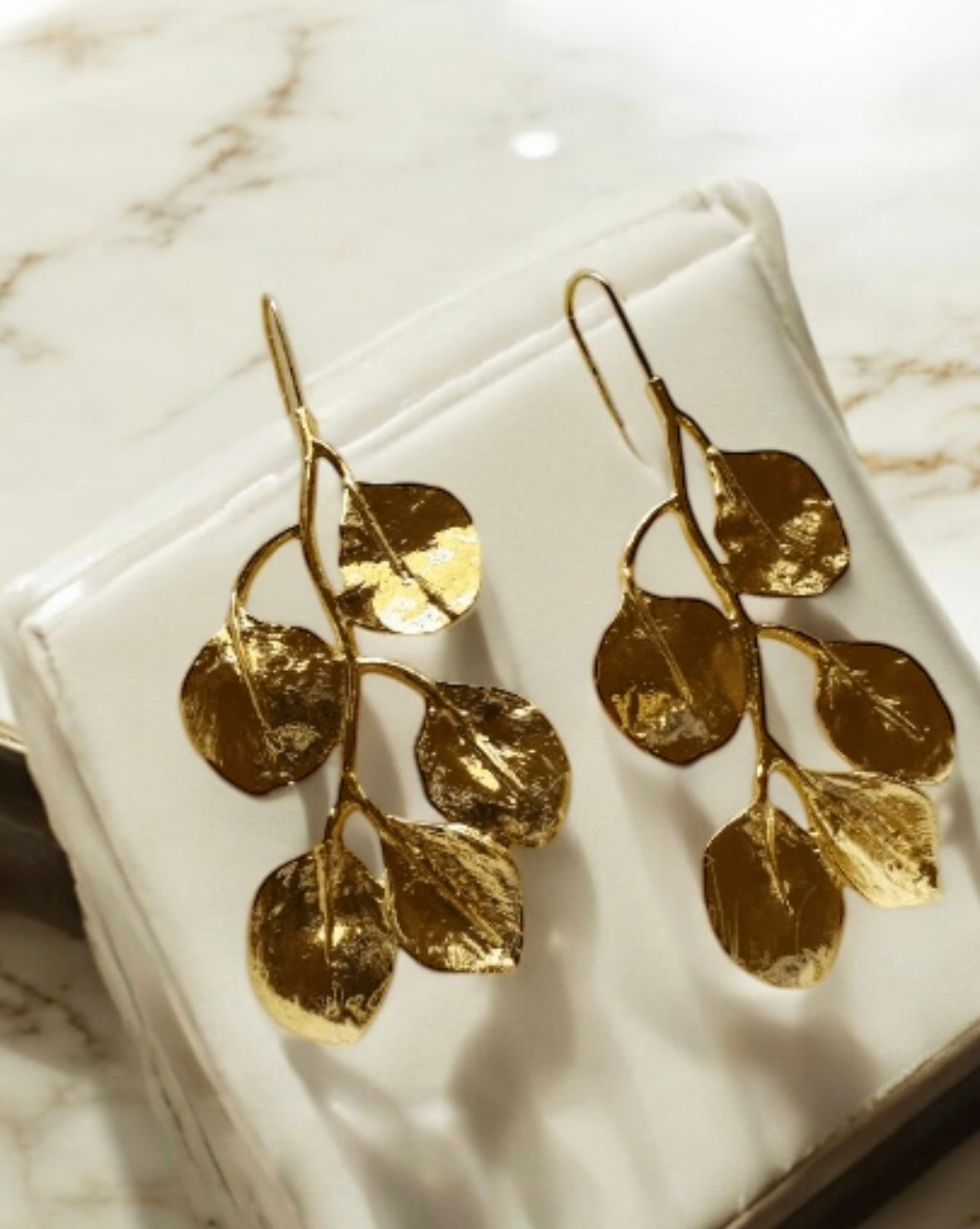 Fallen leaf Flower Gold statement earrings | dangly drop earrings | floral geometric earrings | Korean earrings In