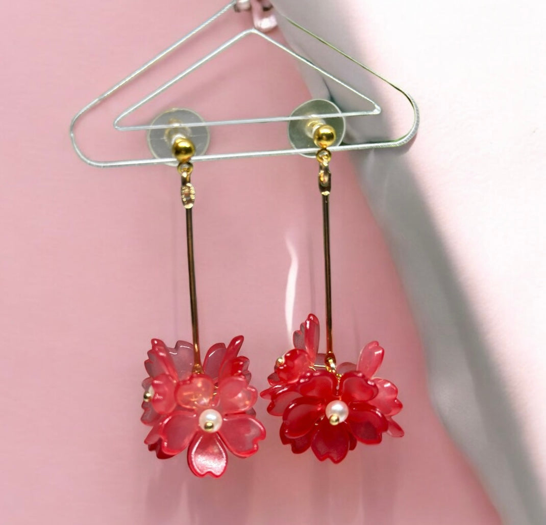 Red Sakura flower earrings