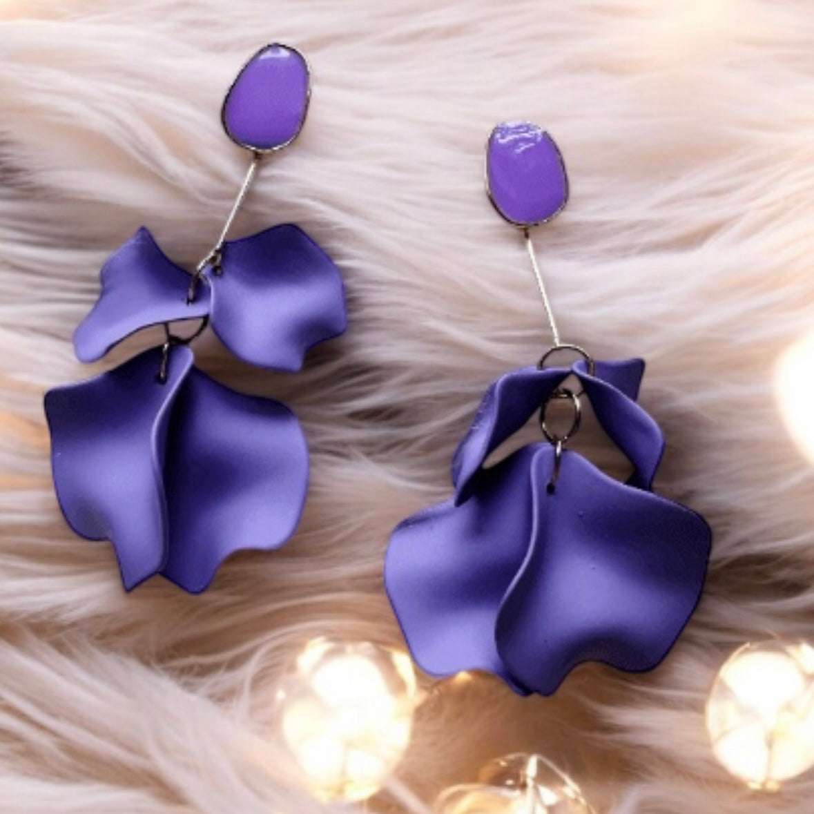 Royal purple flower earrings | dangle petals baroque earrings | unique golden bar geometric floral earrings | bridal party wedding earrings