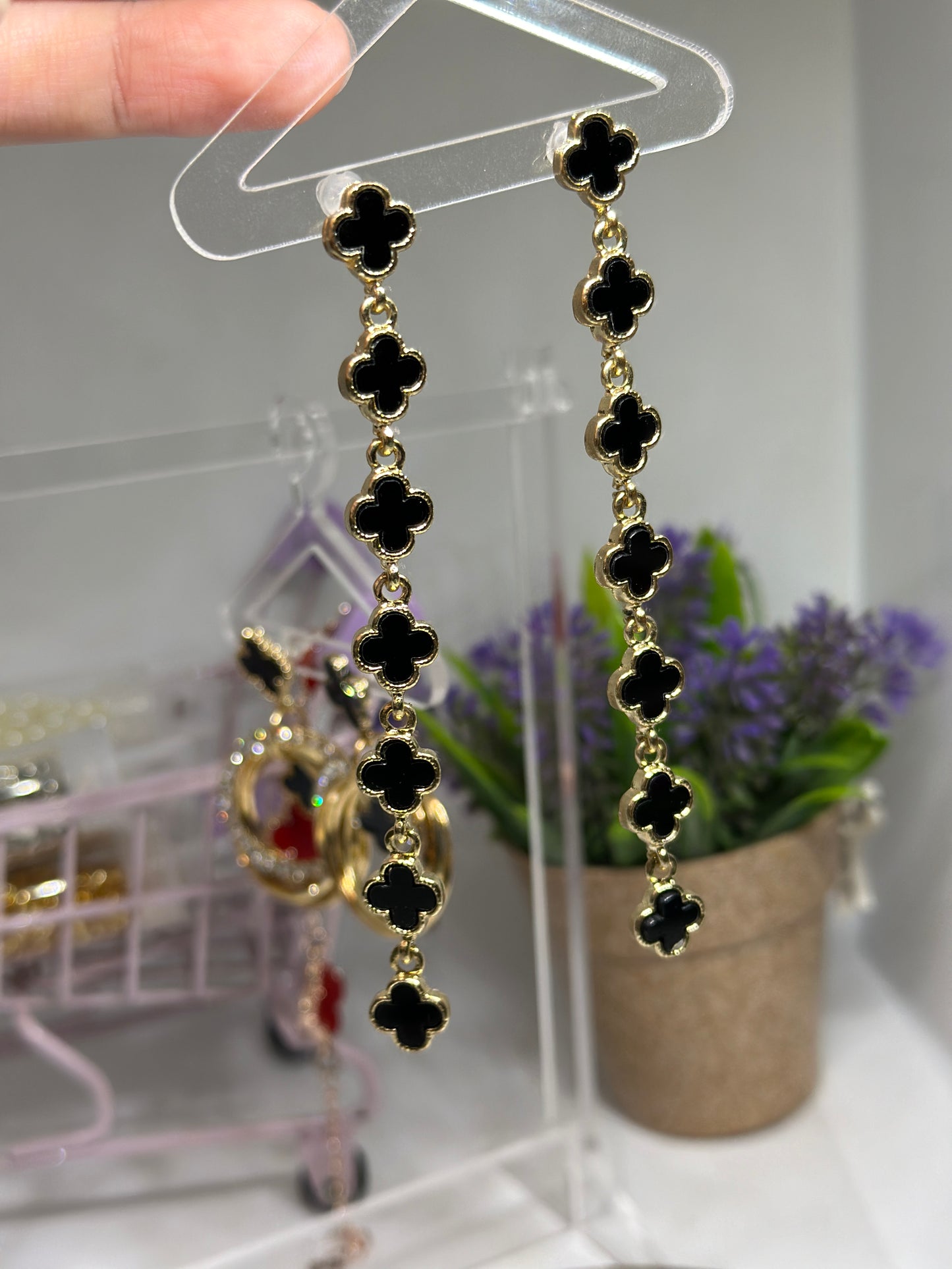 Golden clover earrings | long dangle elegant earrings