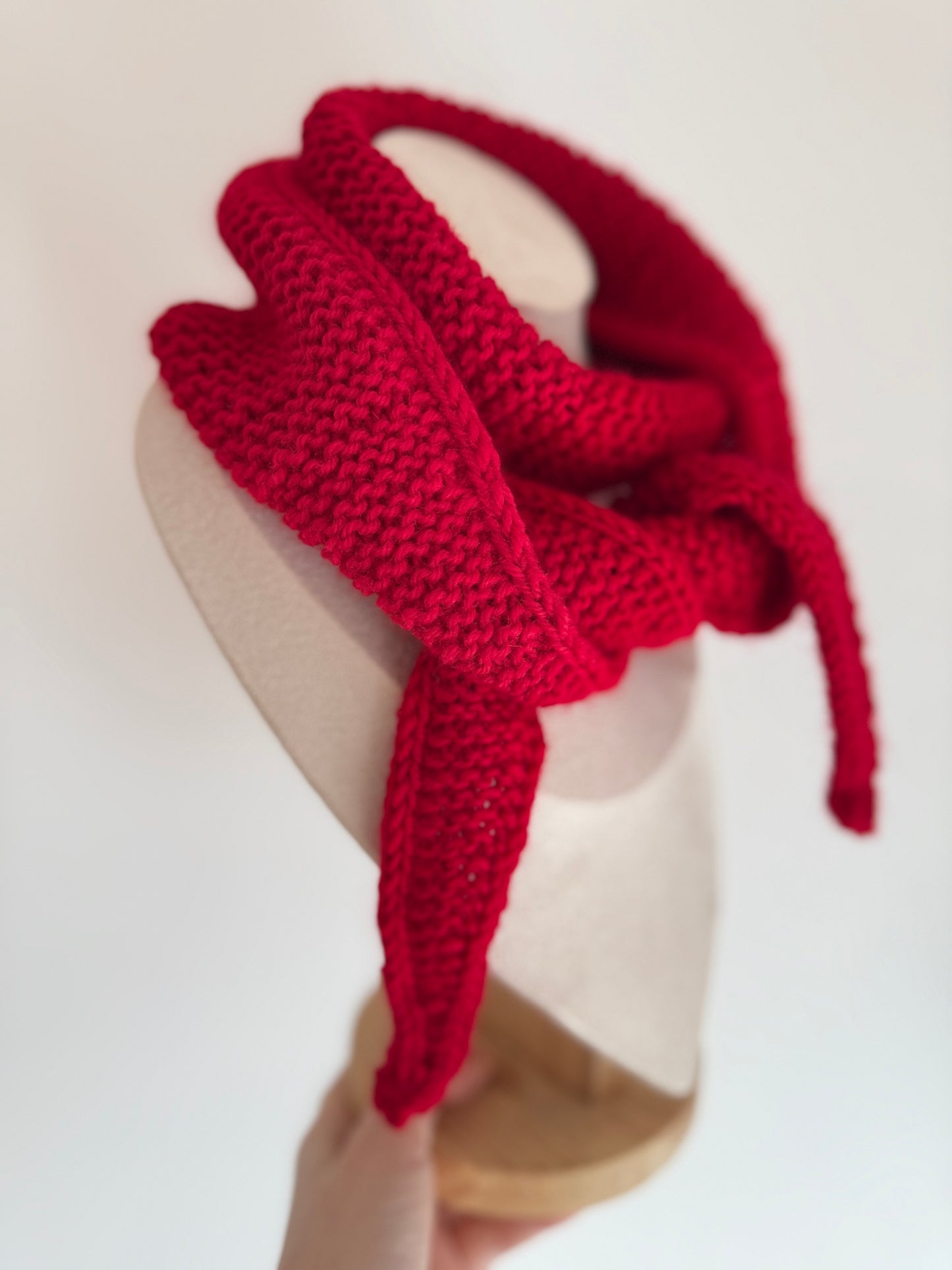 Sophie scarf in hot red | hand knit neckechief | winter wrap | small skinny scarf | handmade gift | tiktok viral scarf | wool yarn - TuttyKnitty