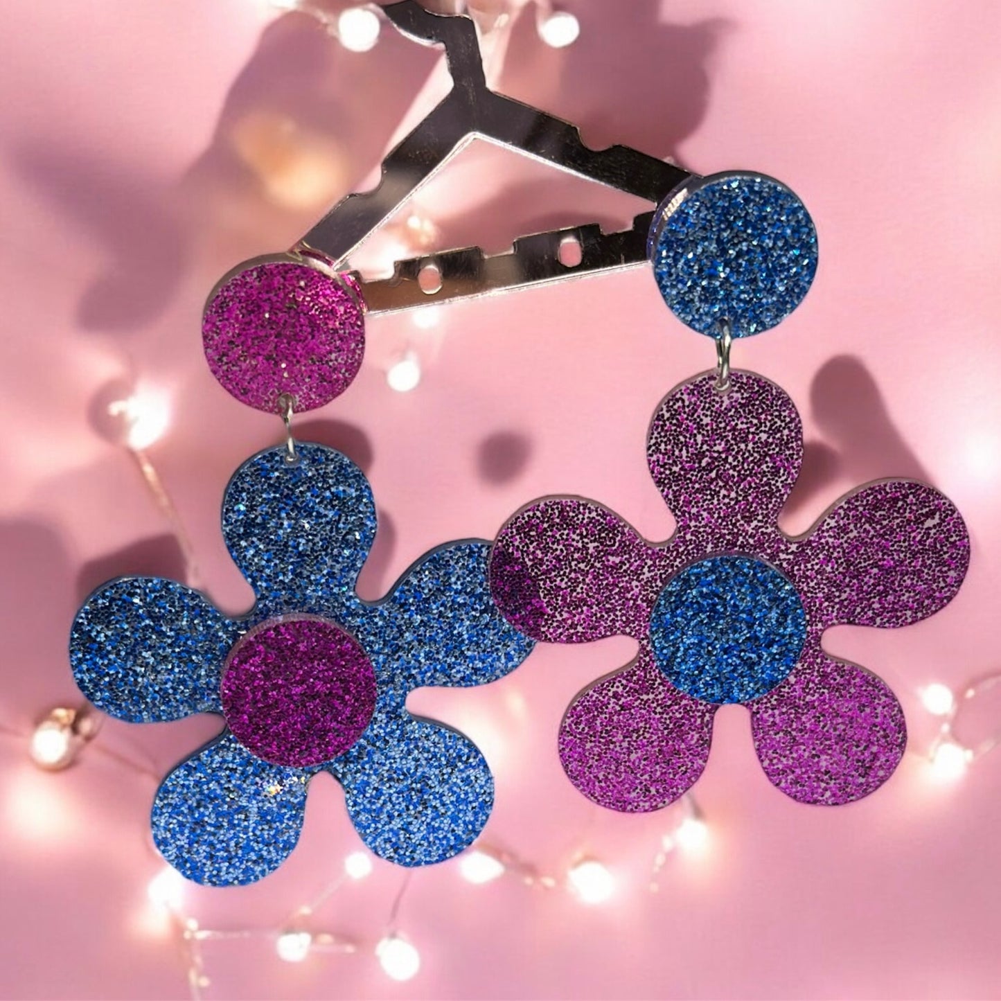 Oversize acrylic flower earrings | glitter lightweight