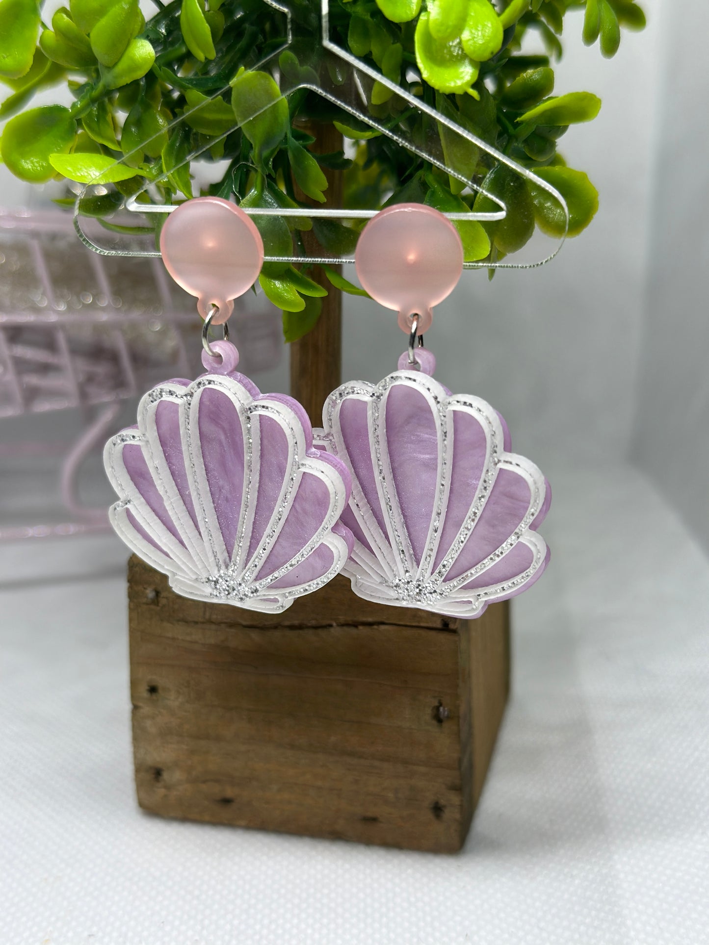 Seashell earrings | pastel pink shell acetate earrings