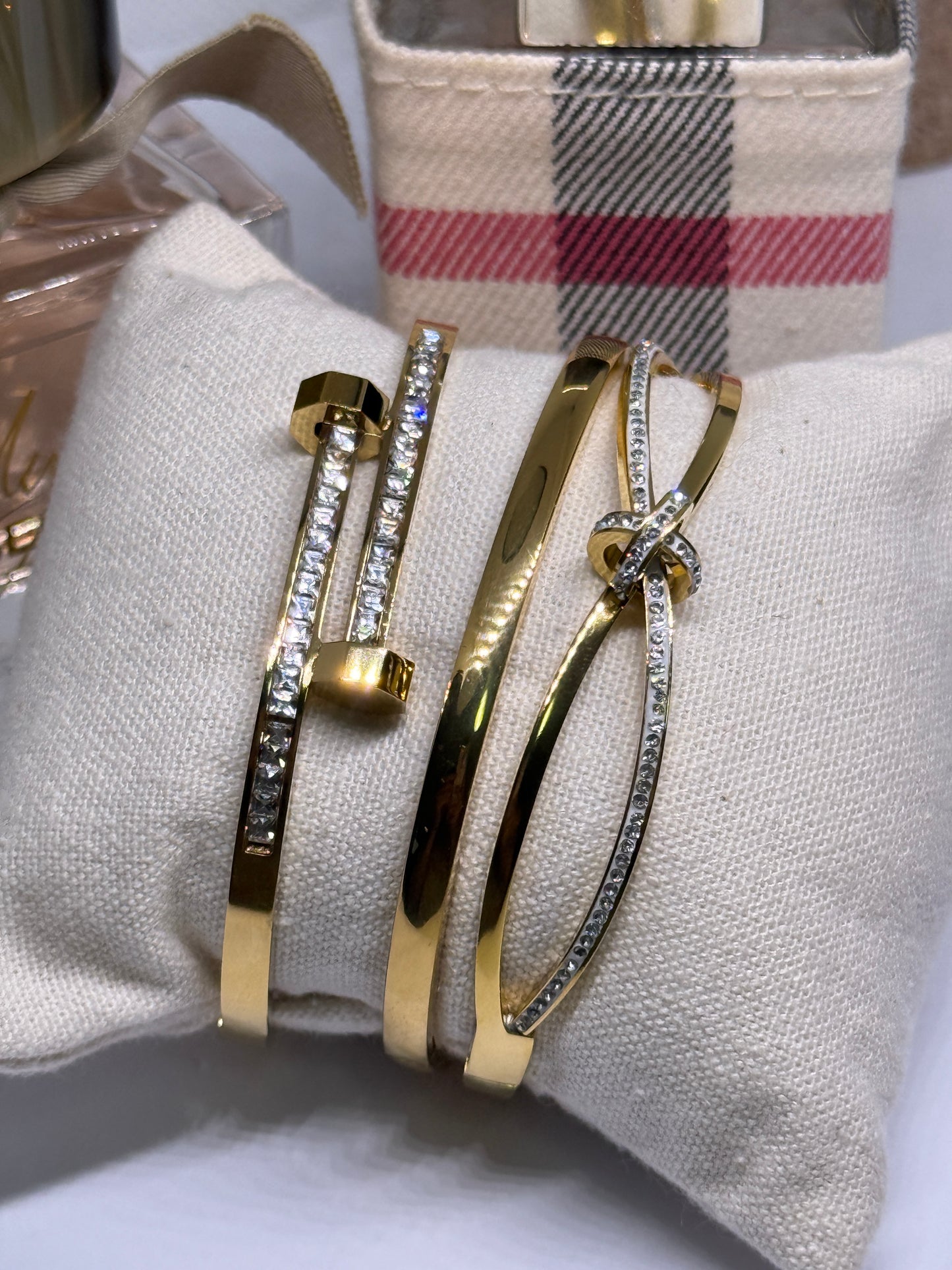 Gold bangle sets of 3 | rhinestones embossed