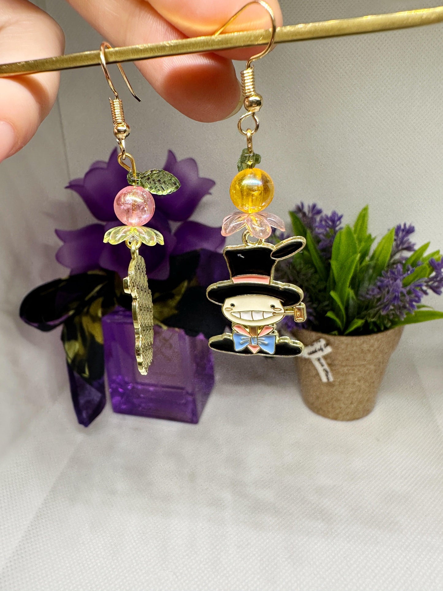 Turnip head scarecrow and Calcifier | japanese anime dangle earrings | oriental decor drop earrings| cute kawaii | howl’s earrings