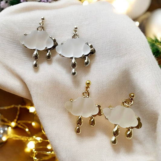 Golden or silver frosty cloud earrings