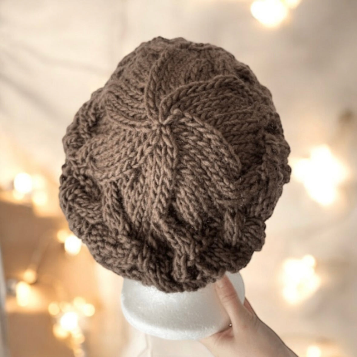 Handknit Cable Slouchy Beanie - Slouchy Hat - Knit Beret - Earthy colour knit Beret - Natural soft beanie