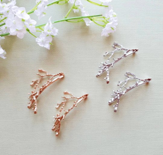 2 pack Golden or silver branches hair clips| christmas tree hair slides | korean hair accessories | bridal party gift| plant hair clips - TuttyKnitty