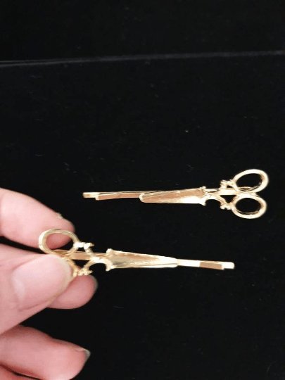 2 pack Golden scissors hair clips | fun and cute barrette clips | korean bridal hair accessories | acetate hair slides - TuttyKnitty