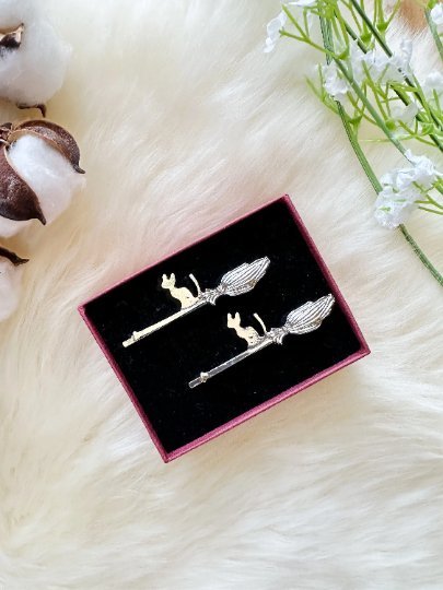 2 pack Golden witch cat hair clips| kiki’s cat hair slides | korean hair accessories | bridal party gift| animal hair clips - TuttyKnitty