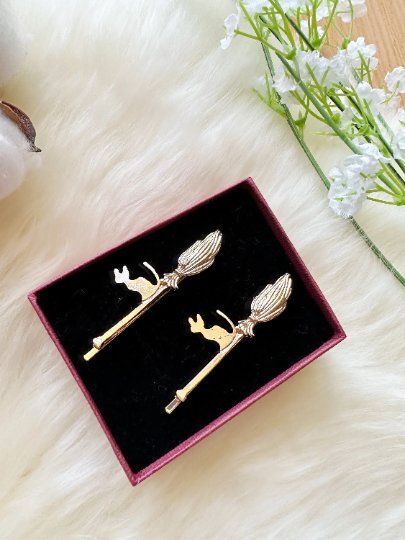 2 pack Golden witch cat hair clips| kiki’s cat hair slides | korean hair accessories | bridal party gift| animal hair clips - TuttyKnitty