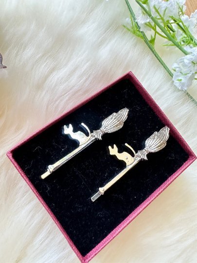 2 pack Golden witch cat hair clips| kiki’s cat hair slides | korean hair accessories | bridal party gift| animal hair clips - TuttyKnitty